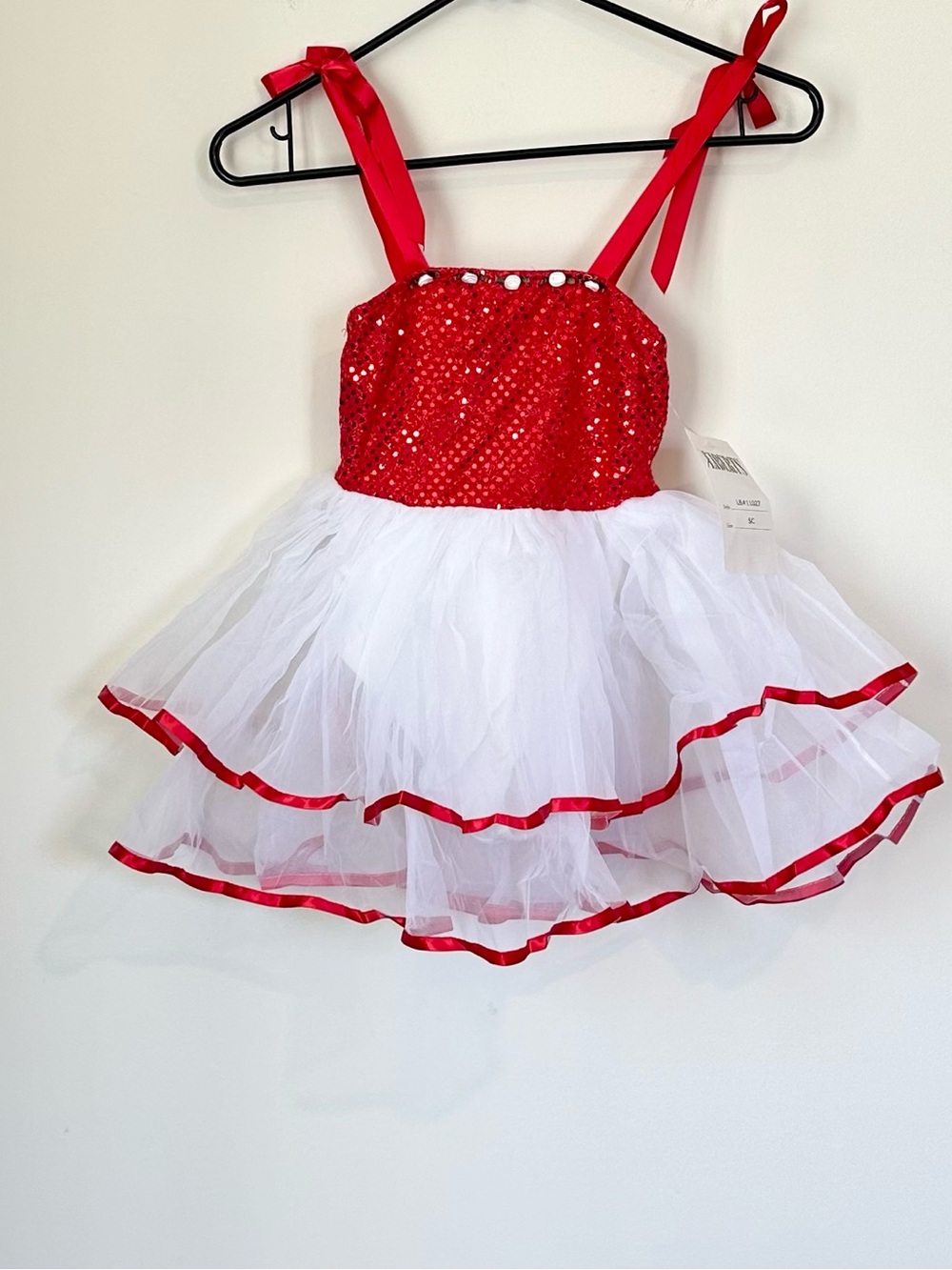 NWT Kids Red & White Sequin Tutu Dance Costume - Size: SC
